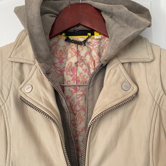 COPY - Cream leather hoodie jacket. - Picture 1 of 12